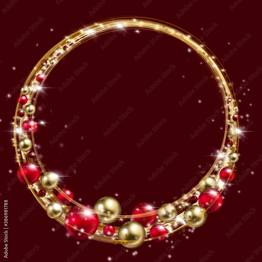 Round Christmas decor on the dark red background Round Christmas decor on the dark red background