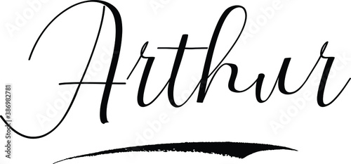 Cuadro en lienzo Arthur -Male Name Cursive Calligraphy on White Background