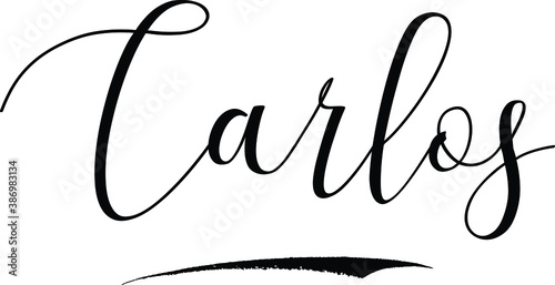 Tableau sur toile Carlos -Male Name Cursive Calligraphy on White Background