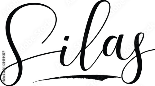 Silas -Male Name Cursive Calligraphy on White Background