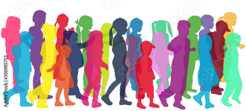 Silhouette of children on white background.