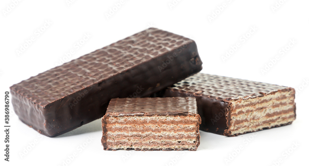 Waffles in chocolate on a white background. Isolated Waffles in chocolate on a white background. Isolated