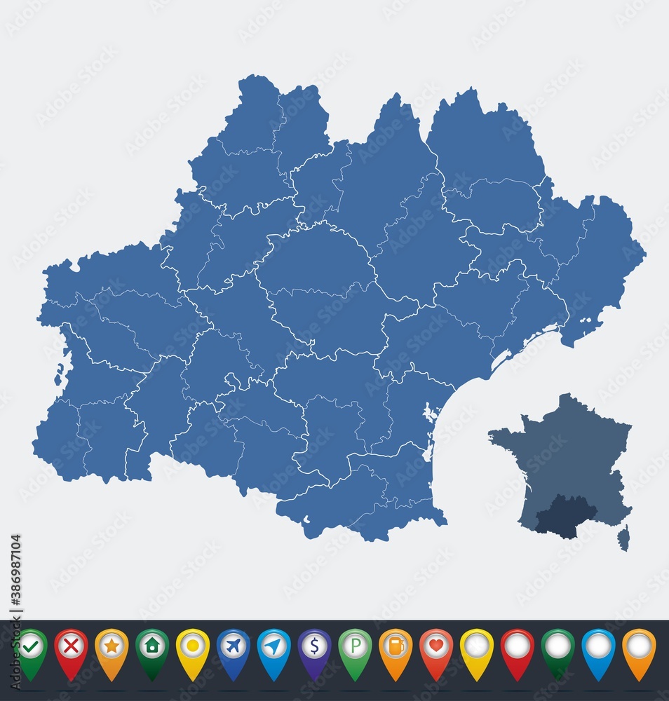 Fototapeta premium Set maps of Occitanie region