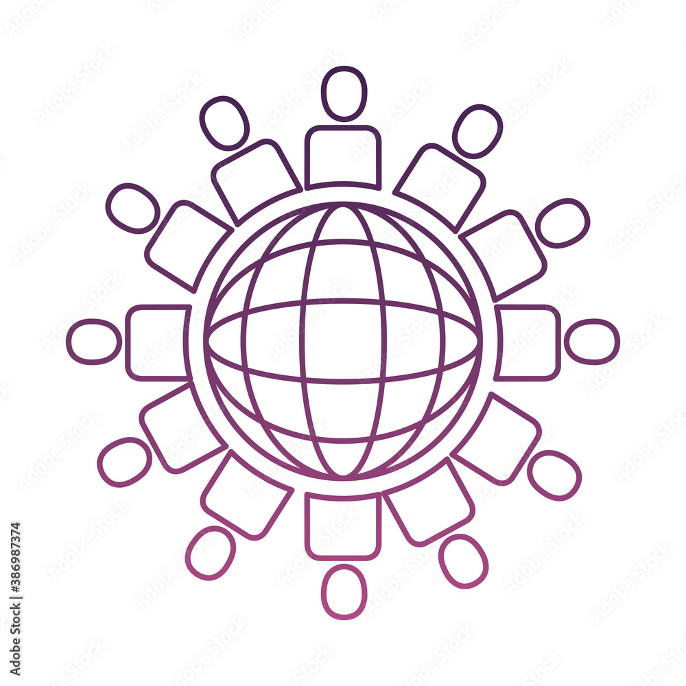 group of silhouettes people around sphere line style group of silhouettes people around sphere line style