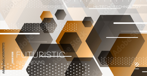 Abstract background with hexagonal shapes. Colorful gradient triangle design. Low poly banner in the shape of a hexagon.