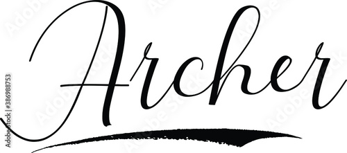Archer -Male Name Cursive Calligraphy on White Background