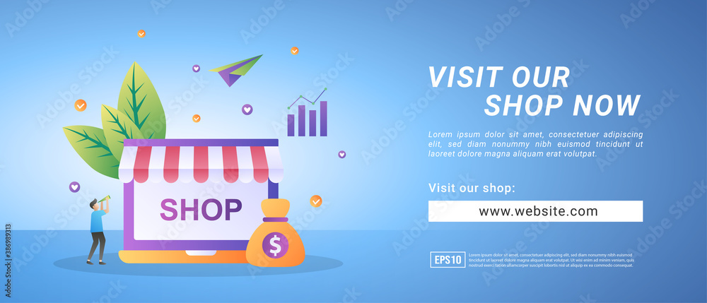 Online shop banners, invite people to visit online stores. Banners for promotional media