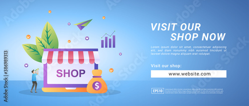 Online shop banners, invite people to visit online stores. Banners for promotional media