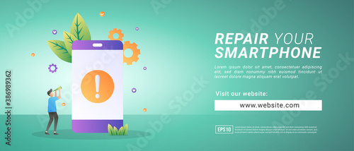 Banner fixes a broken smartphone, restores an errored device. Banners for promotional media
