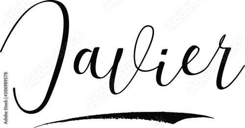 Javier -Male Name Cursive Calligraphy on White Background photo