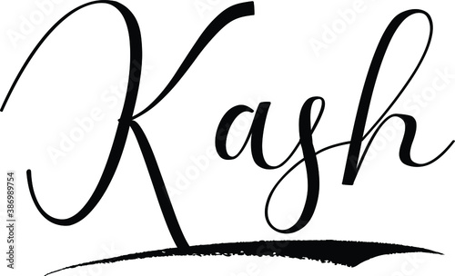 Kash -Male Name Cursive Calligraphy on White Background photo