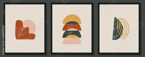 Abstract contemporary aesthetic posters with geometric shapes ans textures. . Boho wall decor