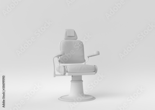Creative minimal paper idea. Concept white barber chair with white background. 3d render, 3d illustration. © FugaStudio