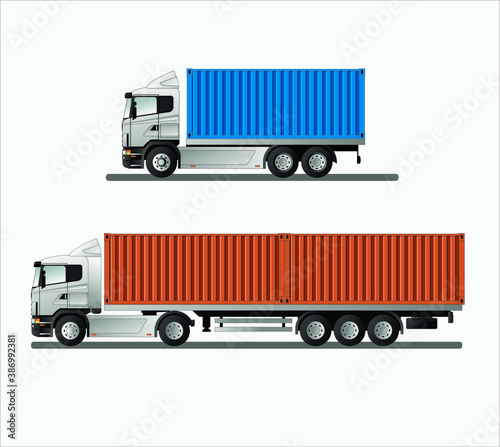 Truck options for shipping containers. Trucks for the delivery of goods. Vector illustration