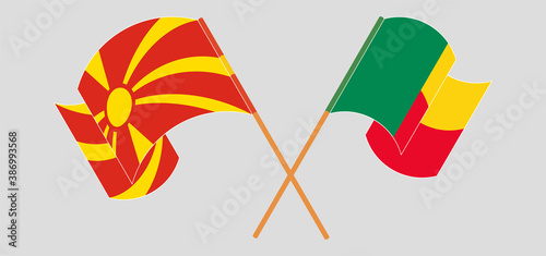 Crossed flags of Benin and North Macedonia