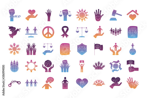 bundle of human rights silhouette style set icons