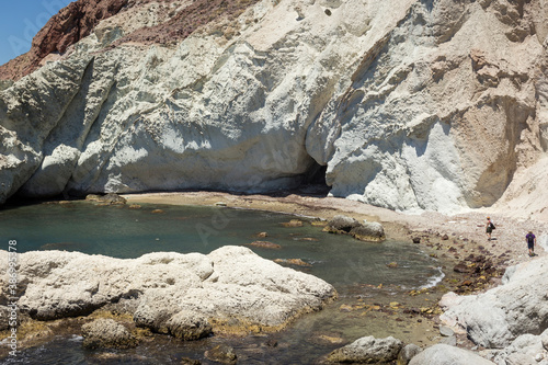 Horizontal rocky seascape of blue ocean water until the horizon Andalusia's largest coastal protected area, Cabo de Gata-Níjar Natural Park in the southeastern corner of Spain