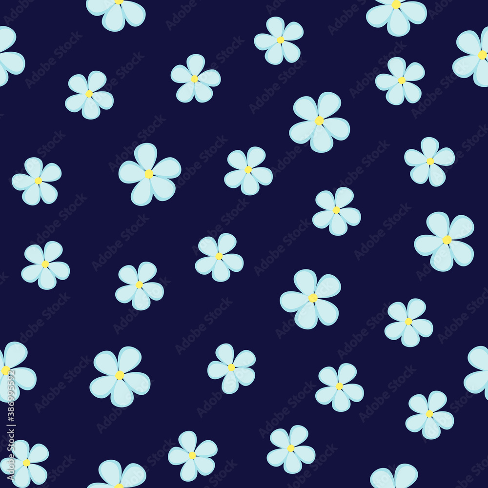 seamless pattern with jasmine flowers, blue color