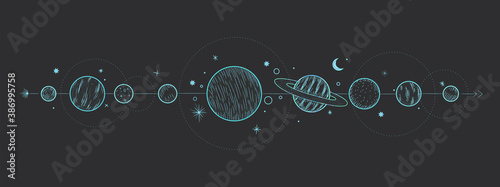 Vector illustration set of moon phases. New style, holographic background, trend shimmer. Different stages of moonlight activity in vintage engraving style.
