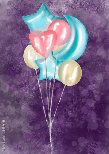 Postcard with balloons for valentines day . High quality photo