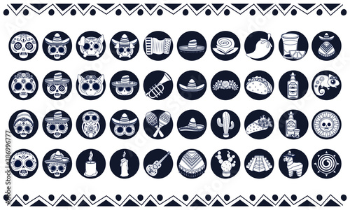 bundle of forty mexican ethnicity set icons