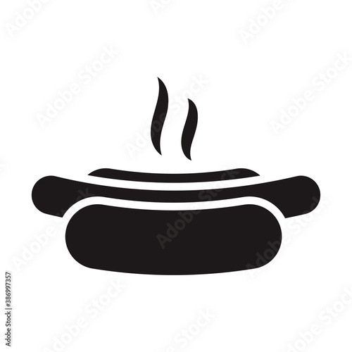 Black hot dog icon vector flat design illustration. Hotdog as Fast food symbol. Bread with sausage.