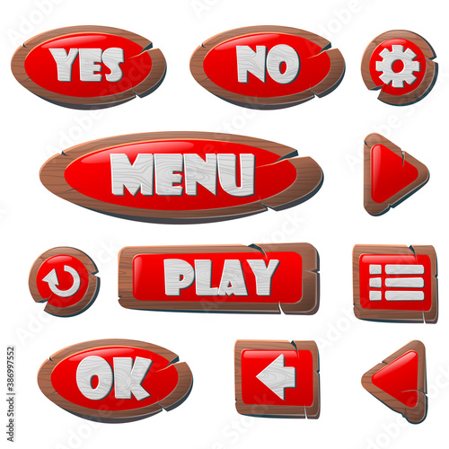 Cartoon set of wooden buttons for games
