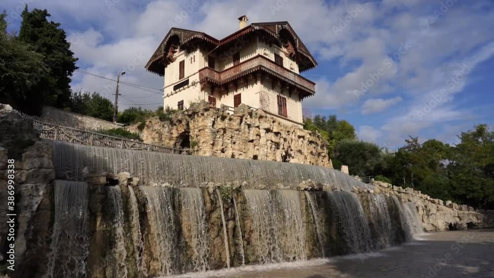 Gairaut waterfall a picturesque waterfall, in the hamlet of Gairaut, in the region Alpes-Maritimes, France. Slow motion.