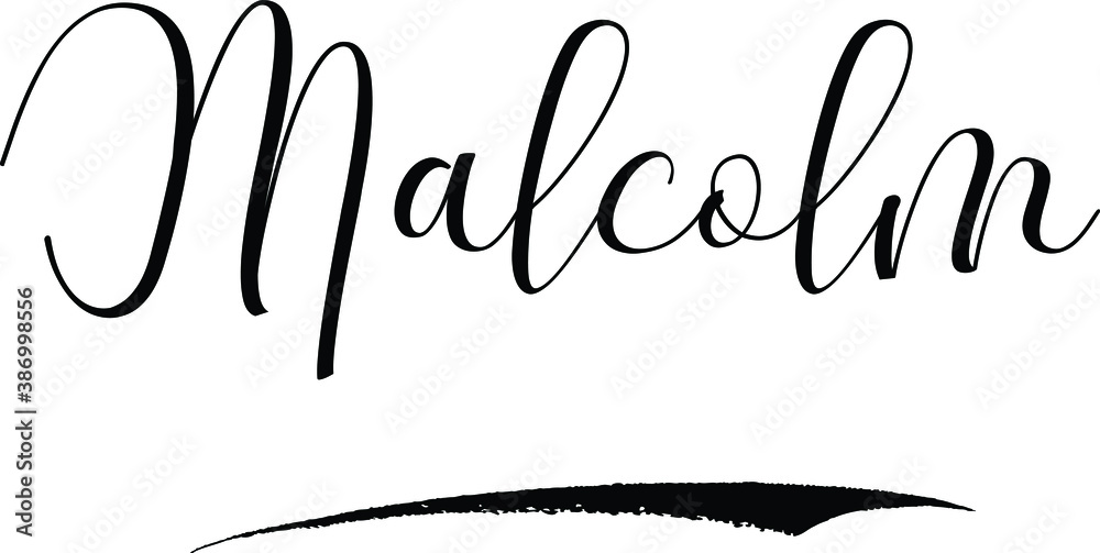 Malcolm -Male Name Cursive Calligraphy on White Background Stock Vector