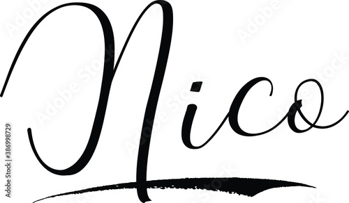  Nico -Male Name Cursive Calligraphy on White Background photo