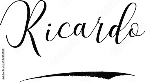 Ricardo -Male Name Cursive Calligraphy on White Background photo