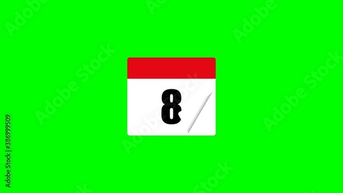 animation of calendar with  31 days on green background. 4K video