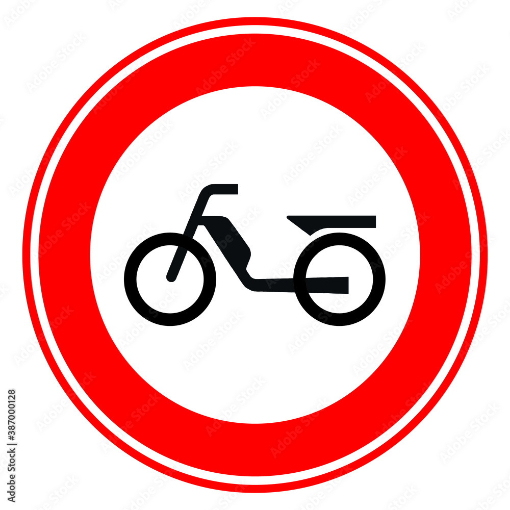Traffic, road sign. motor bikes are not allowed. No moped sign Traffic, road sign. motor bikes are not allowed. No moped sign