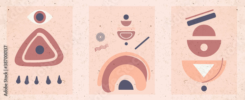 Abstract modern aesthetic posters. Geometric shapes. Mid century minimalist art print. Terracotta,beige colors.