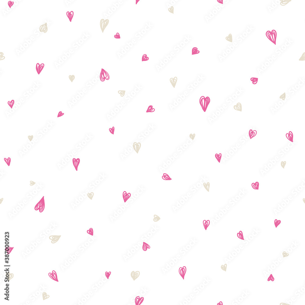 Seamless pattern of flat doodle hearts