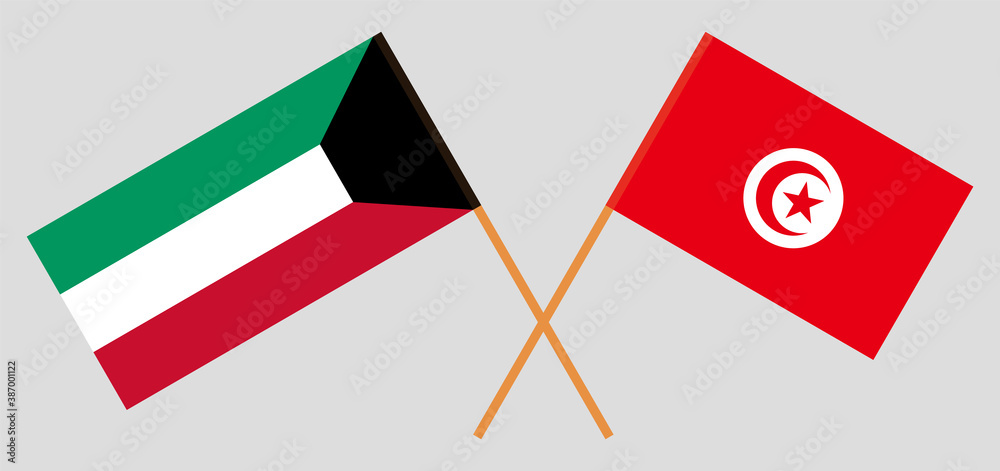 Crossed flags of Tunisia and Kuwait Crossed flags of Tunisia and Kuwait