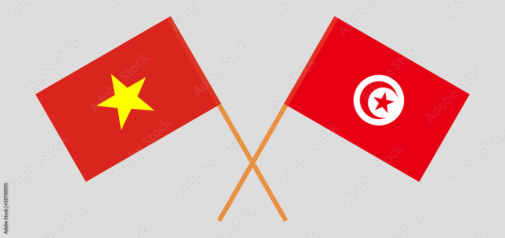 Crossed flags of Tunisia and Vietnam Crossed flags of Tunisia and Vietnam