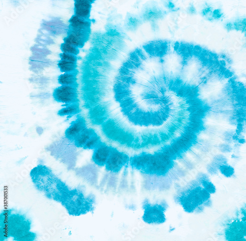 Abstract Blue Spiral. Turquoise Batik Pattern. 