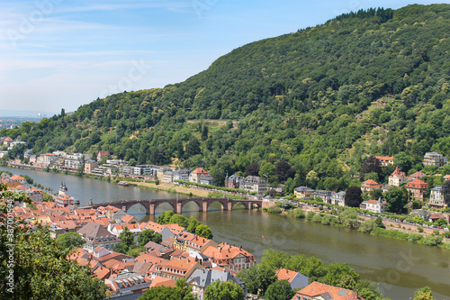 Heidelberg aerial view , Karl-Theodor Old Bridge on Neckar river and Old Bridge Gate.Germany.