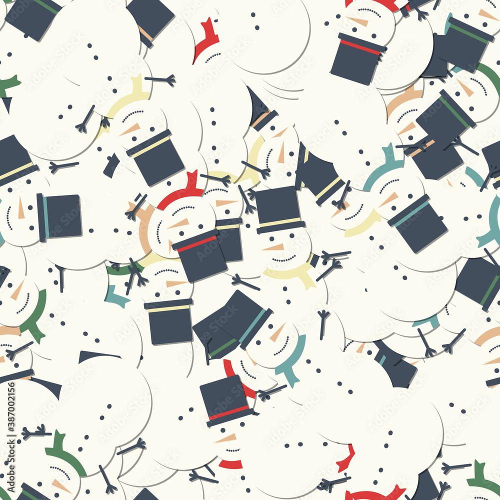 Christmas pattern snowman. Seamless illustration for the new year holiday