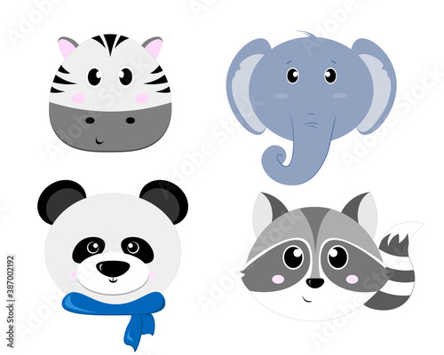 Set of four cute animals heads
