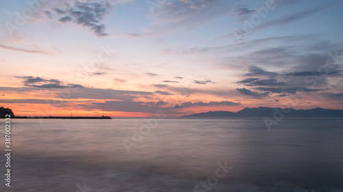 A silhouette of Albanian mountains during sunset in Astrakeri, Corfu Island, Greece