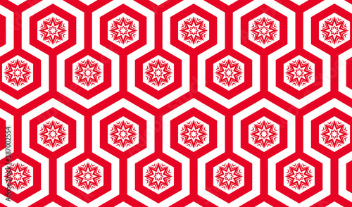 Christmas seamless pattern with red snowflakes. Abstract background. Web poster, textile collection. Vector xmas ornament. photo