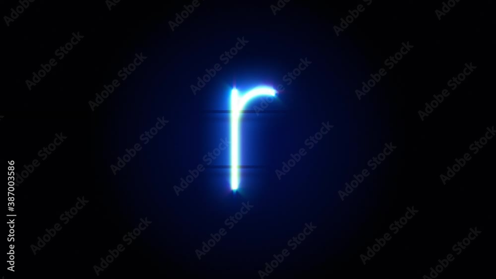 Neon font letter R lowercase appear in center and disappear after some time. Animated blue neon alphabet symbol on black background. Looped animation. Neon font letter R lowercase appear in center and disappear after some time. Animated blue neon alphabet symbol on black background. Looped animation.