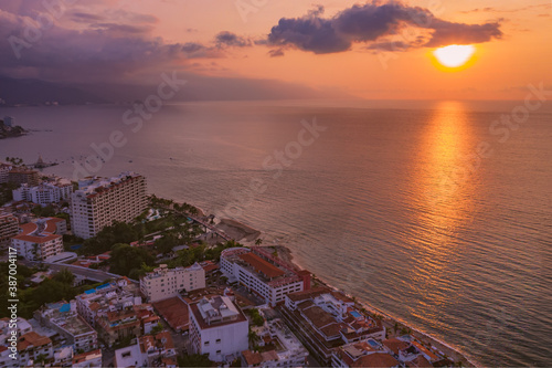 sunset over the city of Puerto Vallarta