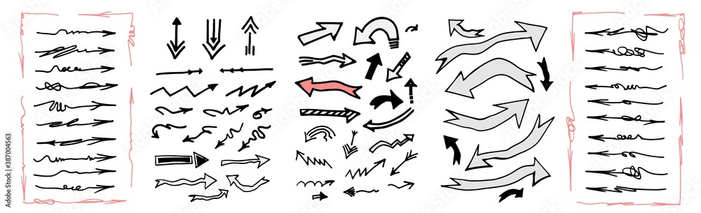 Hand drawn arrow vector set. Doodle style vector illustration. Hand drawn arrow vector set. Doodle style vector illustration.