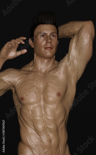Bodybuilder in a pose in black background