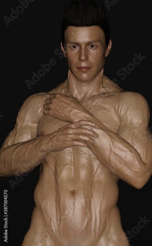Muscular man in pose in black background