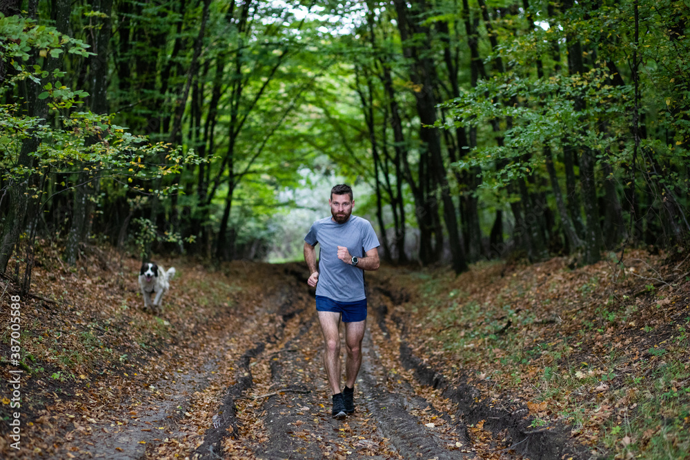 handsome trail runner running in nature handsome trail runner running in nature