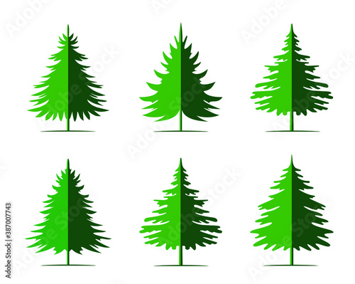 A set of Green Christmas Tree. Vector illustration and Icon. © topor